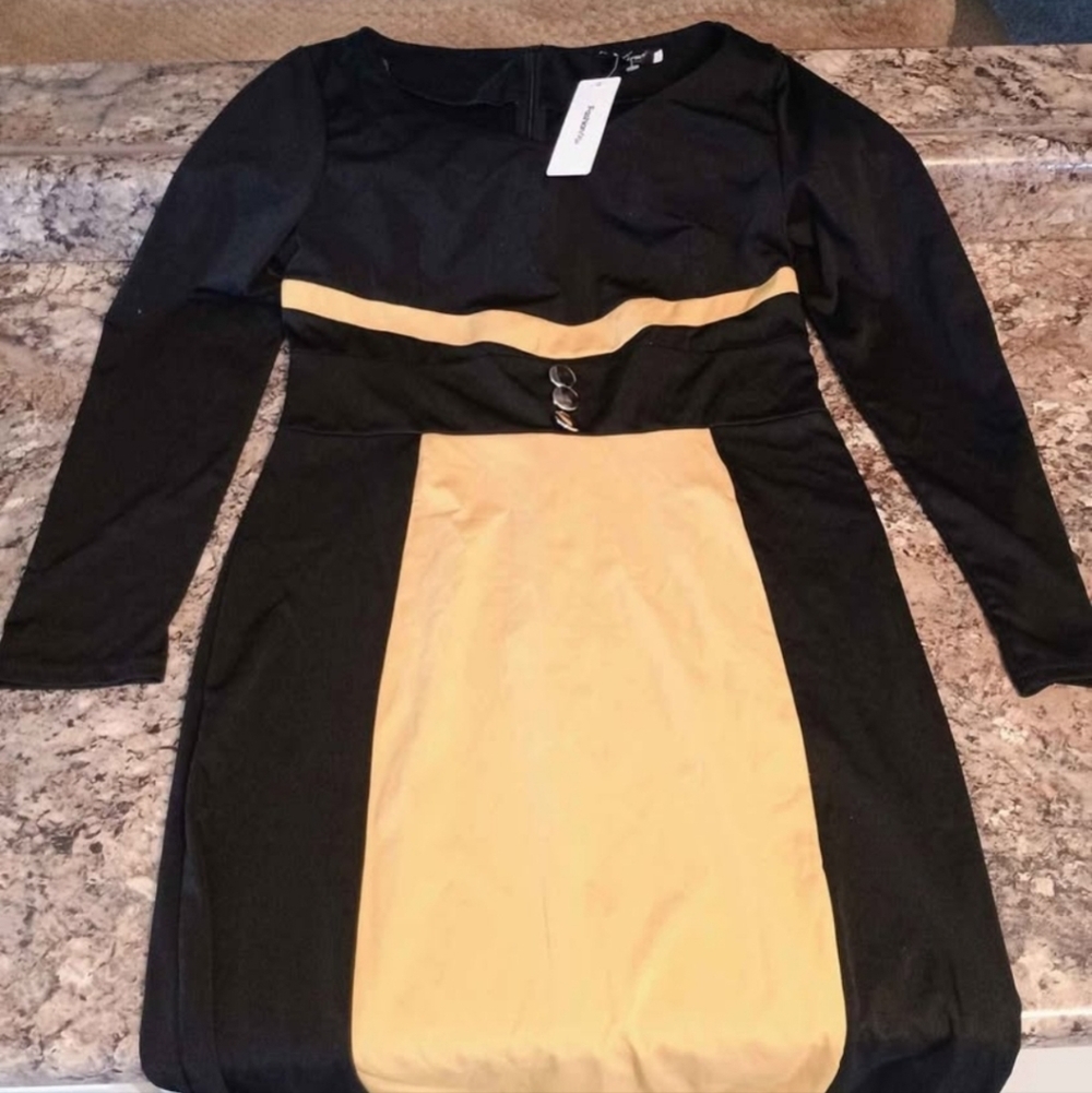 Elegant Black and Gold Dress Fashion Mia women's black and gold slip-on dress.2x - Picture 4 of 4
